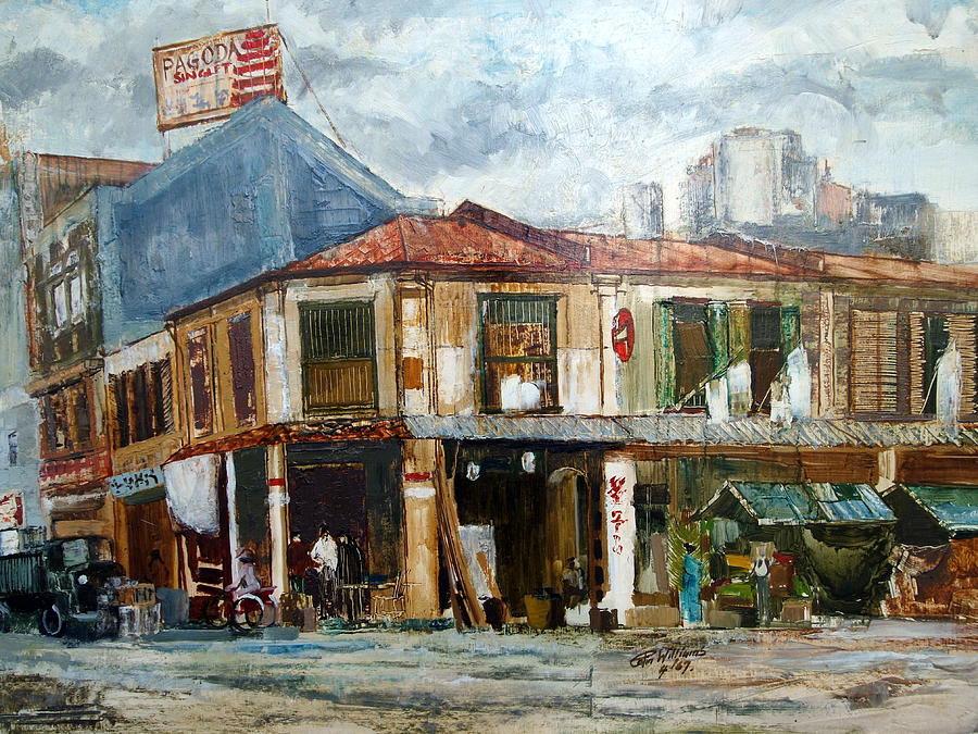 Singapore Street 1967 Painting by E Colin Williams ARCA