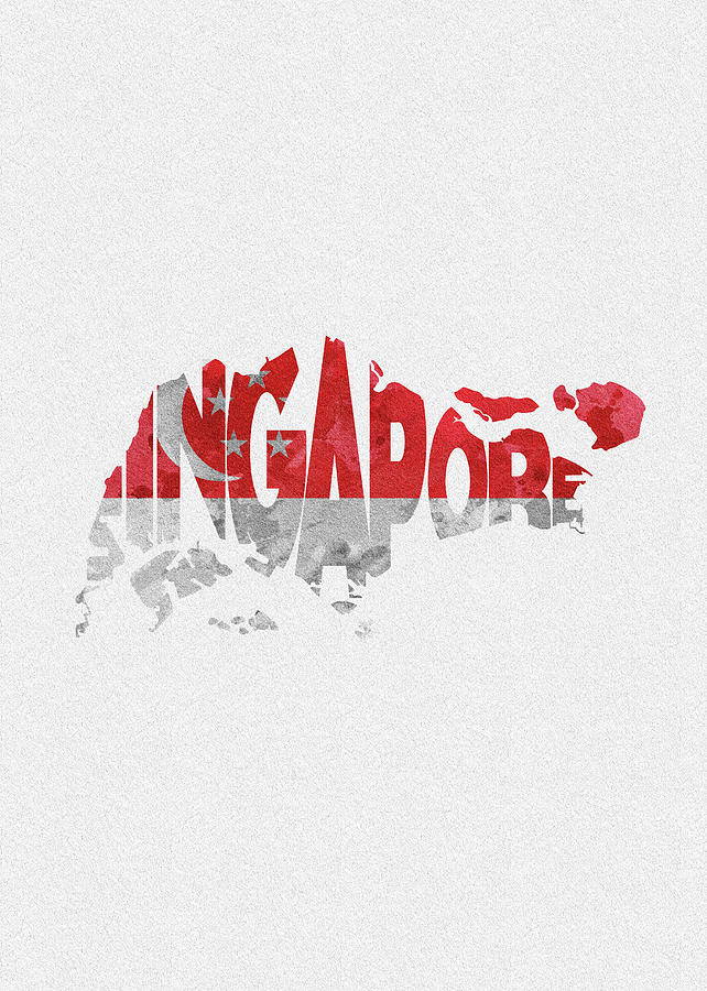 Typography Digital Art - Singapore Typographic Map Flag by Inspirowl Design