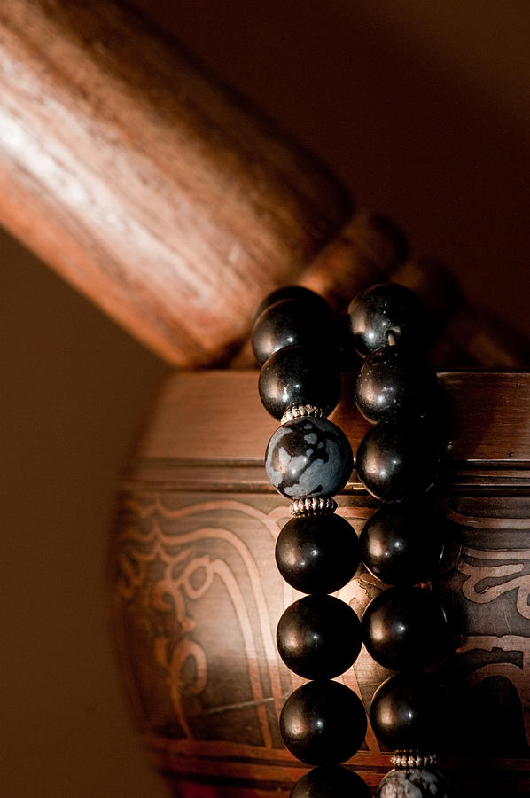 Buddha Photograph - Singing Bowl and Mala in Color by Edward Myers