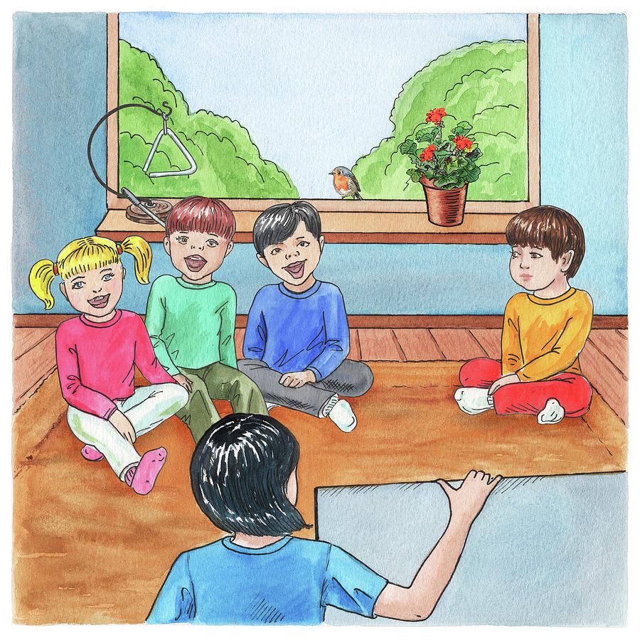 Tree Painting - Singing In The Class Book Illustration by Irina Sztukowski