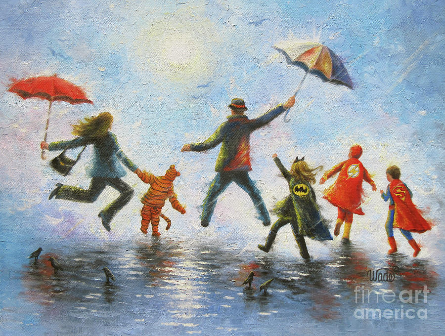 Umbrella Painting - Singing in the Rain Four Super Hero Kids					 by Vickie Wade
