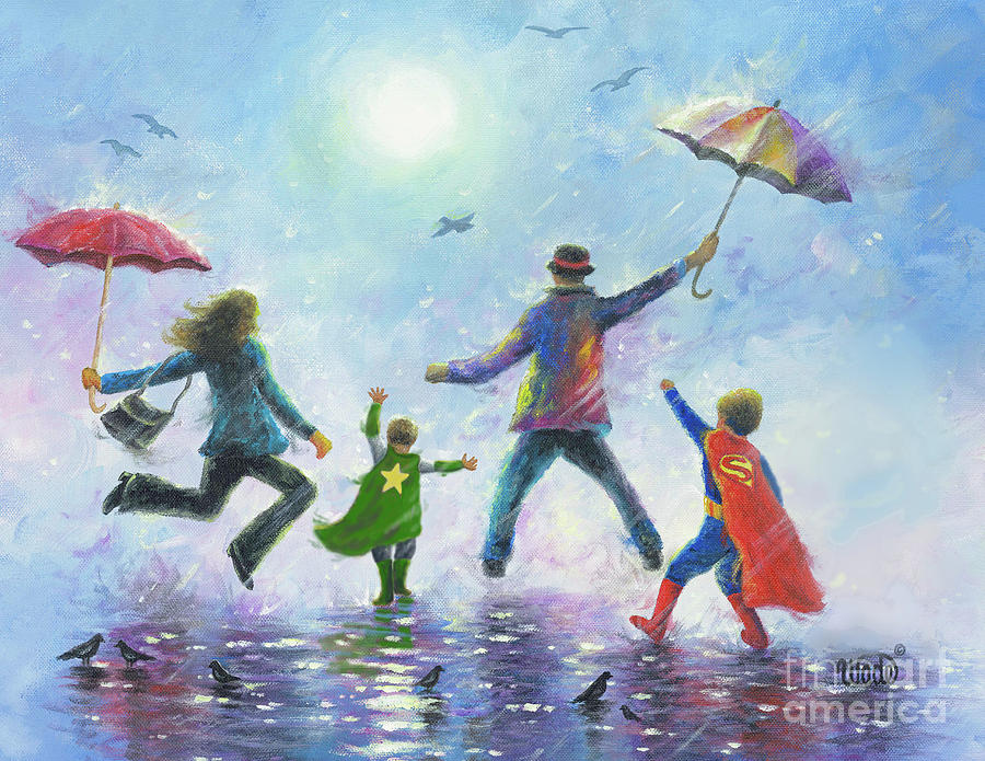 Singing in the Rain Two Super Hero Boys Painting by Vickie Wade