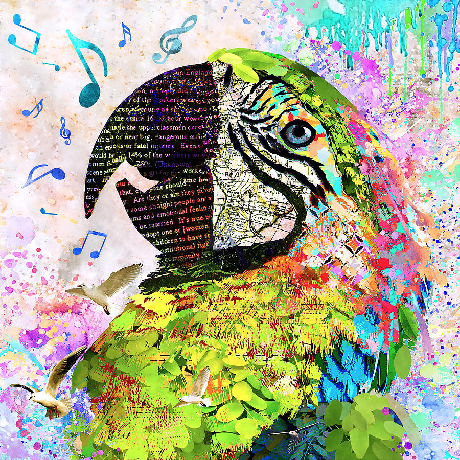 Macaw Mixed Media - Singing The Blues - Macaw by Stacey Chiew