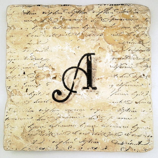 Single A Monogram Tile Coaster with Script Mixed Media by Angela Rath
