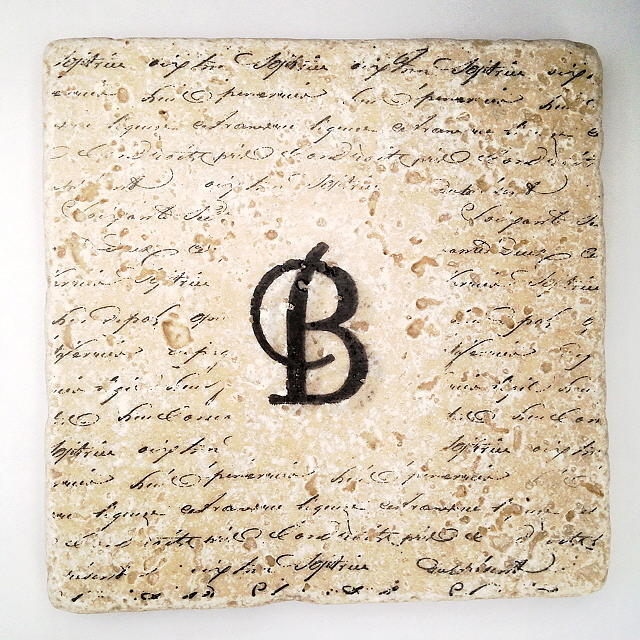 Single B Monogram Tile Coaster with Script Mixed Media by Angela Rath