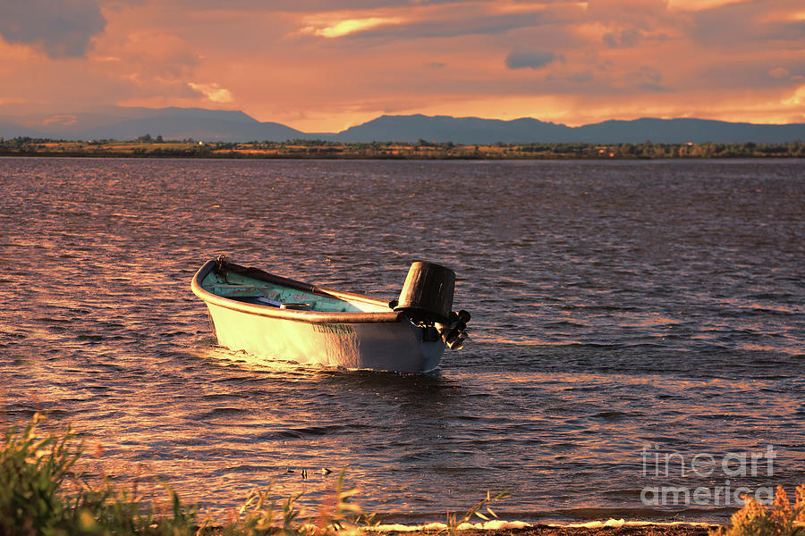 Single Boat Sunset France  Photograph by Chuck Kuhn
