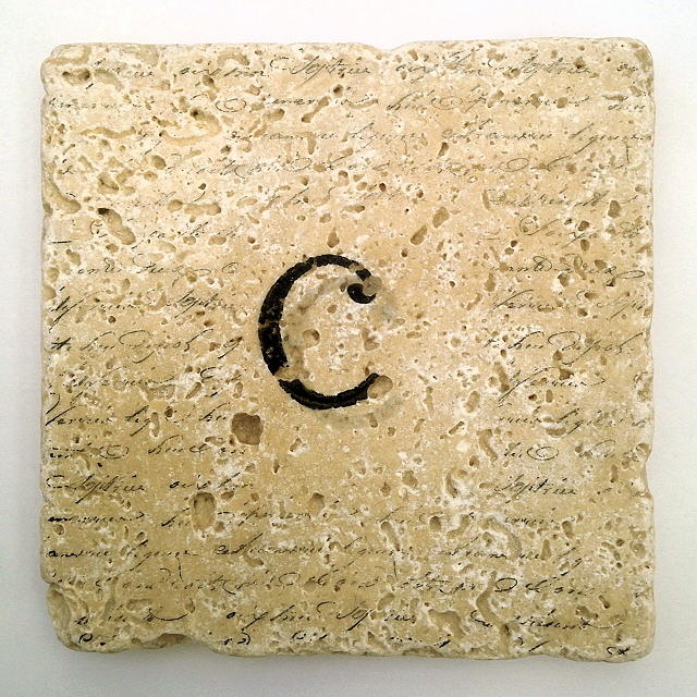 Single C Monogram Tile Coaster with Script Mixed Media by Angela Rath