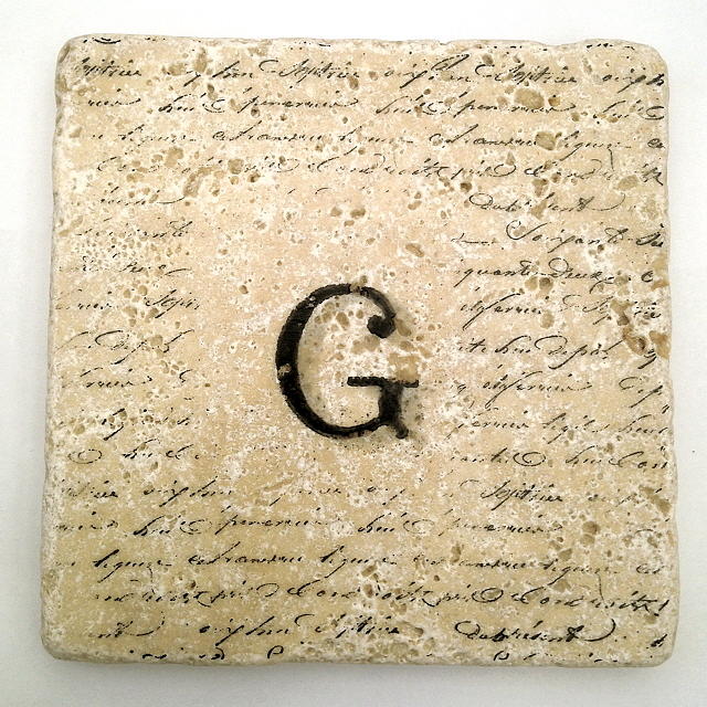 Single G Monogram Tile Coaster with Script Mixed Media by Angela Rath