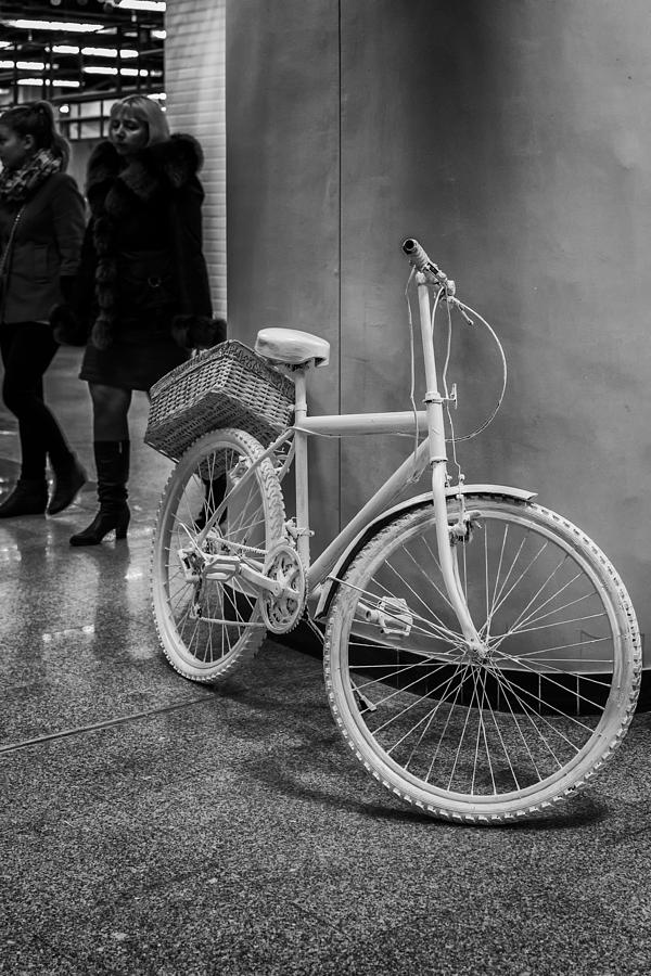 Single God White Bike Abstract in Monochrome Photograph by John Williams