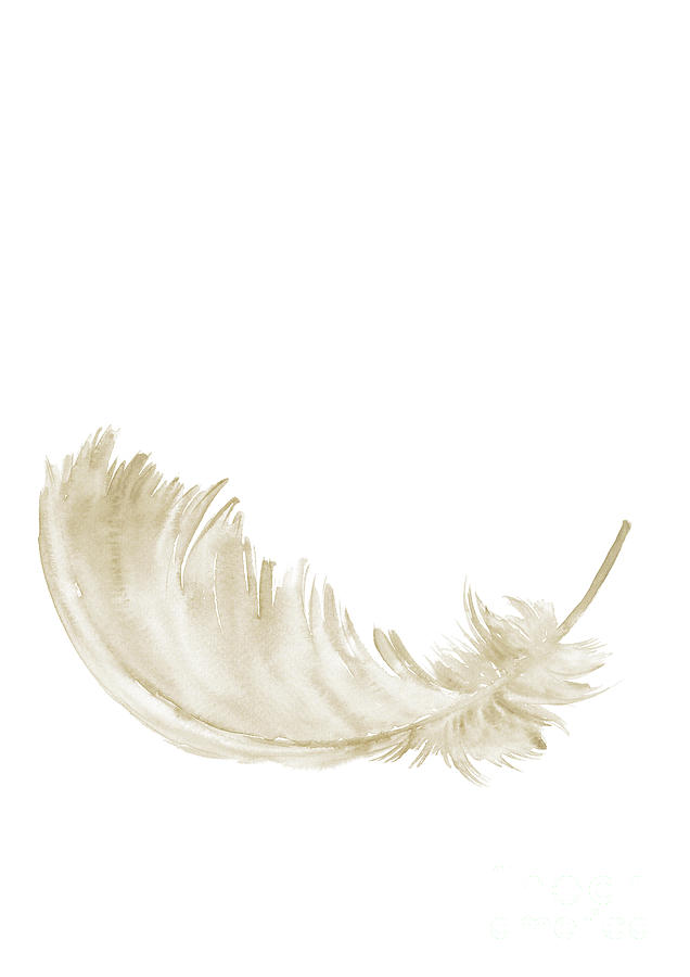 Gold Feather Painting - Single gold feather lying upright by Joanna Szmerdt