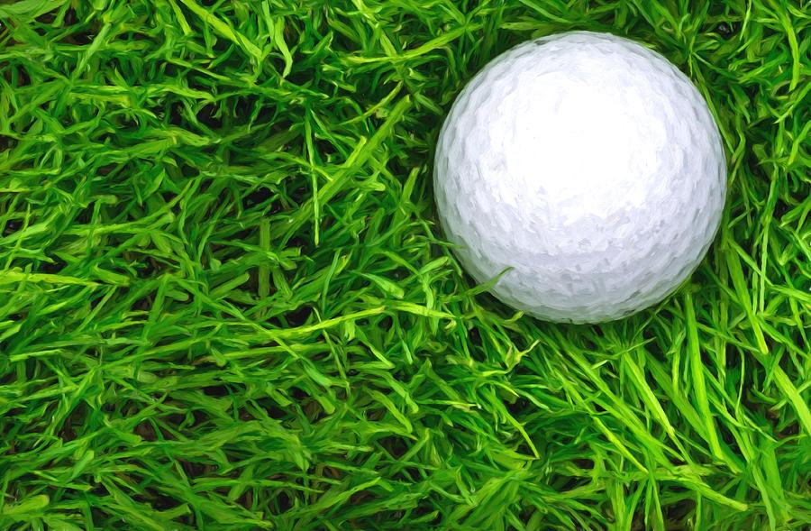 Single Golf Ball Laying in Semi Rough Oil Style Photograph by John Williams