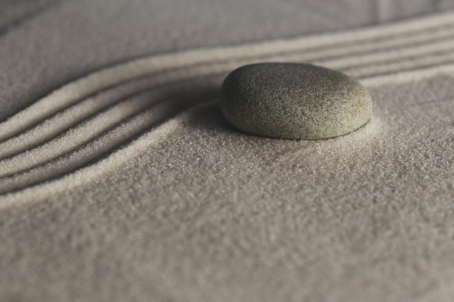 Single Meditation Stone on Flowing Sand Number 1 Color Photograph by Andrew Pacheco