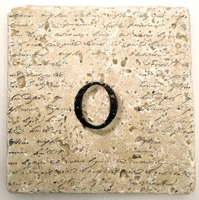 Single O Monogram Tile Coaster with Script Mixed Media by Angela Rath