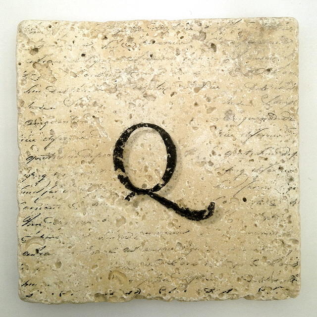 Single Q Monogram Tile Coaster with Script Mixed Media by Angela Rath
