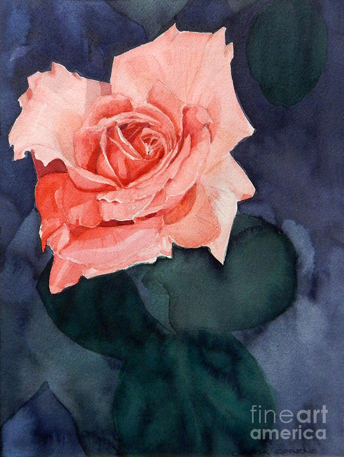 Watercolor of a Bright Single Red Rose Painting by Greta Corens