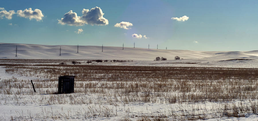 Single Solitary Hut and Winter Landscape and Pylons Photograph by John Williams