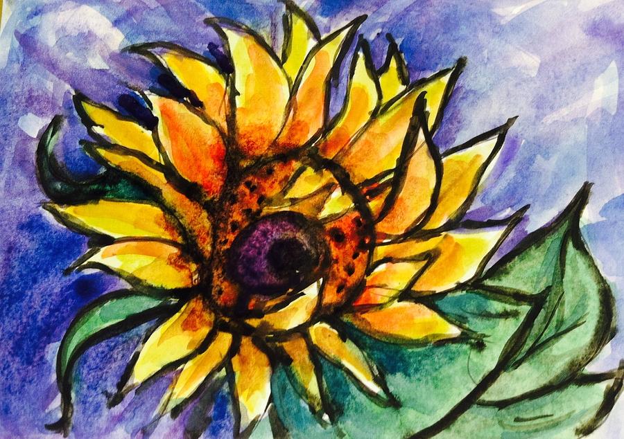 Single sunflower  Painting by Hae Kim