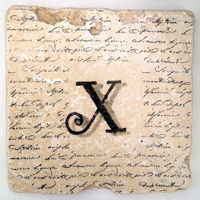 Single X Monogram Tile Coaster with Script Mixed Media by Angela Rath