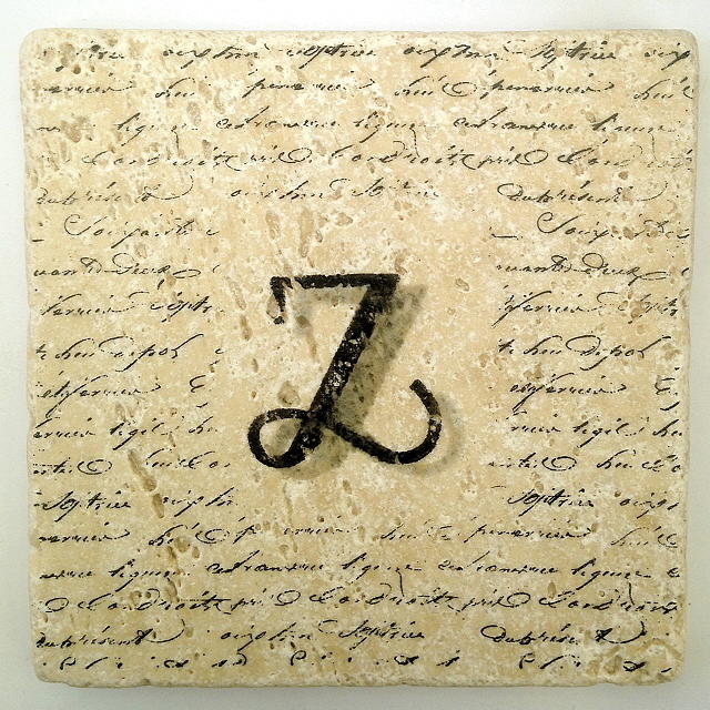 Single Z Monogram Tile Coaster with Script Mixed Media by Angela Rath