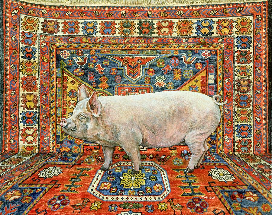 Pig Painting - Singleton Carpet Pig by Ditz