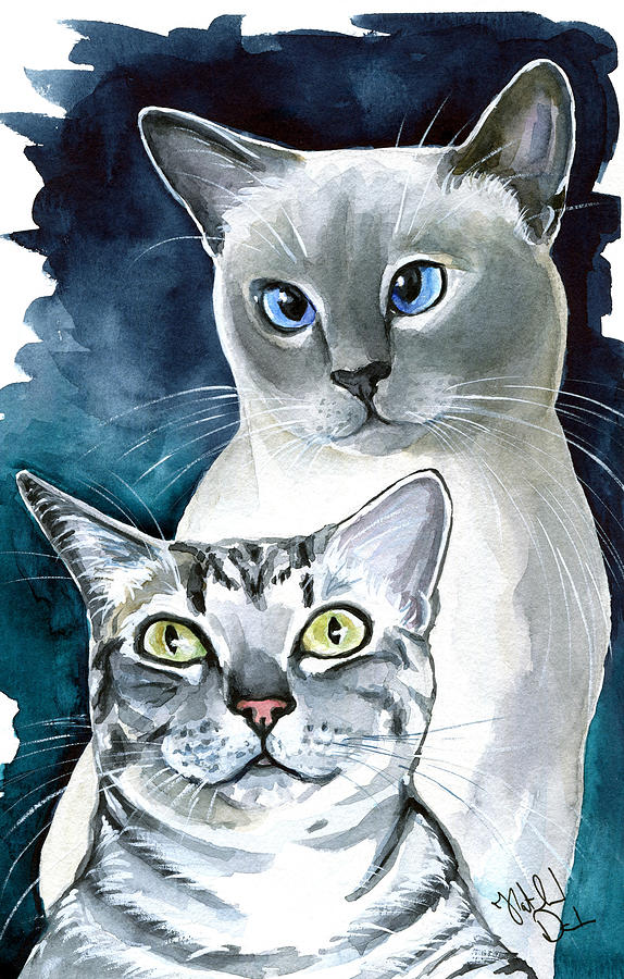 Sini and Nimbus - Cat Portraits Painting by Dora Hathazi Mendes
