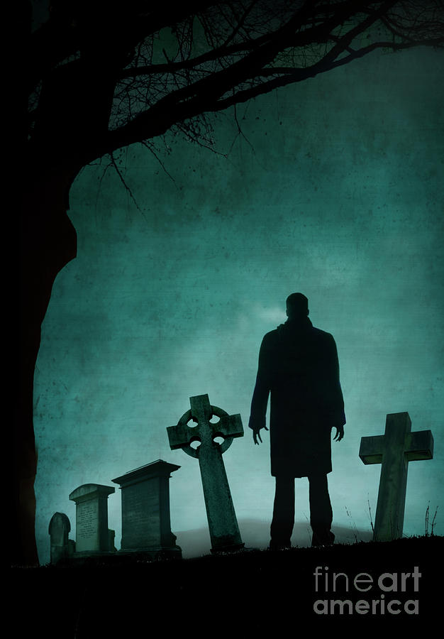 Sinister Man In Silhouette Standing In A Graveyard Photograph by Lee Avison