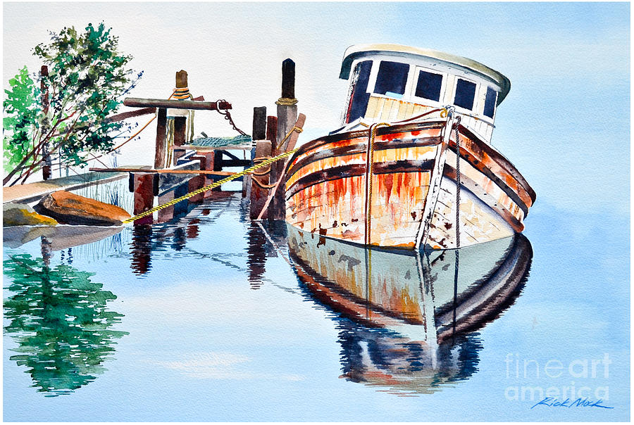 Boat Painting - Sinkin on the Dock of the Bay by Rick Mock