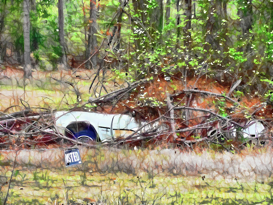 Sinking abandoned car Painting by Jeelan Clark