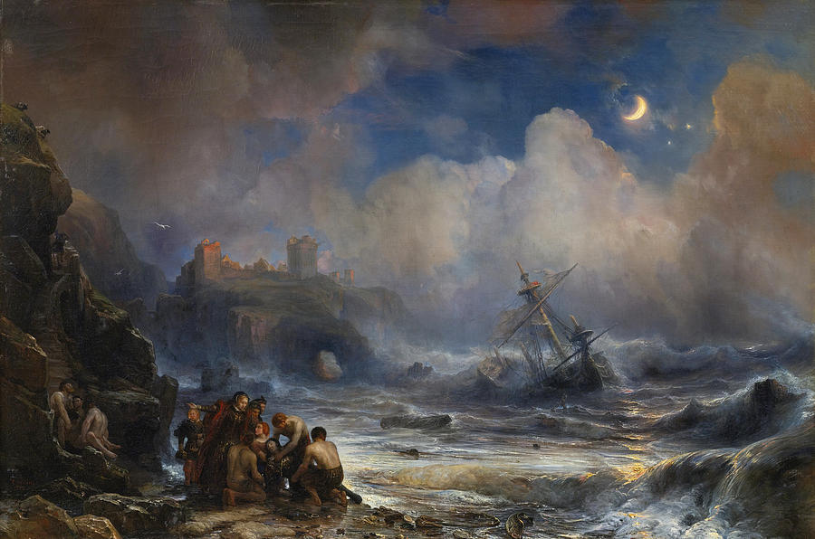 Sinking of a Vessel of the Spanish Armada on the Coast  Painting by Theodore Gudin