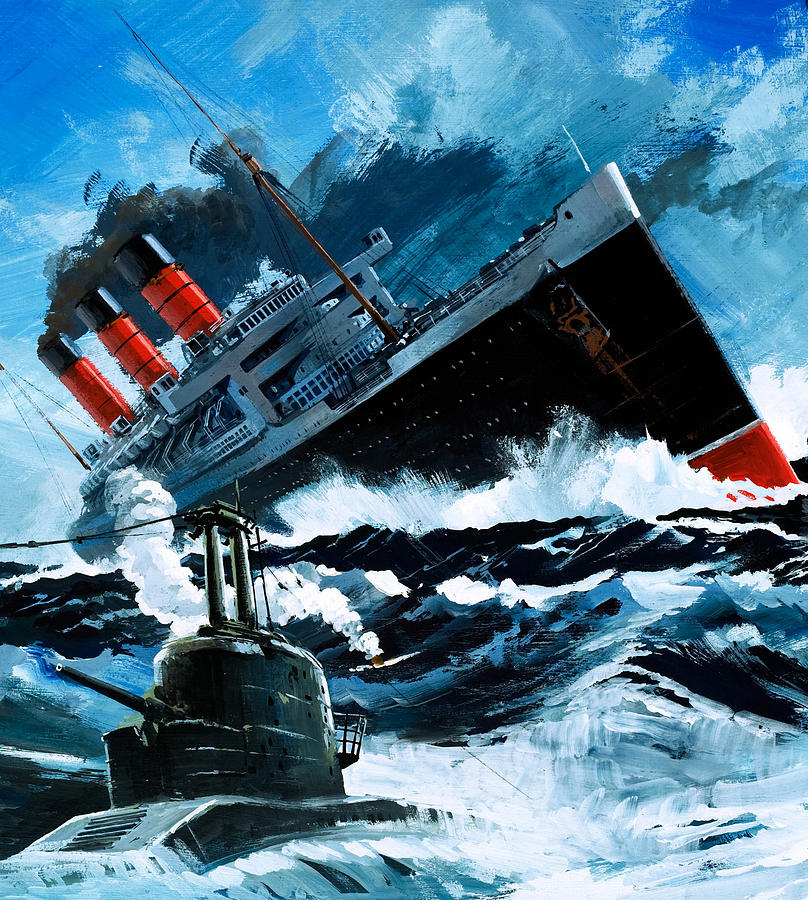 Boat Painting - Sinking of the Lusitania by English School
