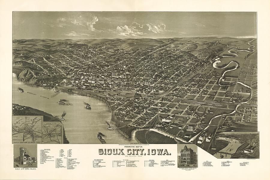 Map Mixed Media - Sioux City Iowa 1888 by Mountain Dreams