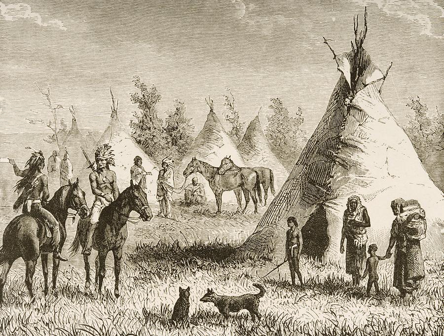  Sioux  Village Showing Teepees From Drawing  by Vintage 