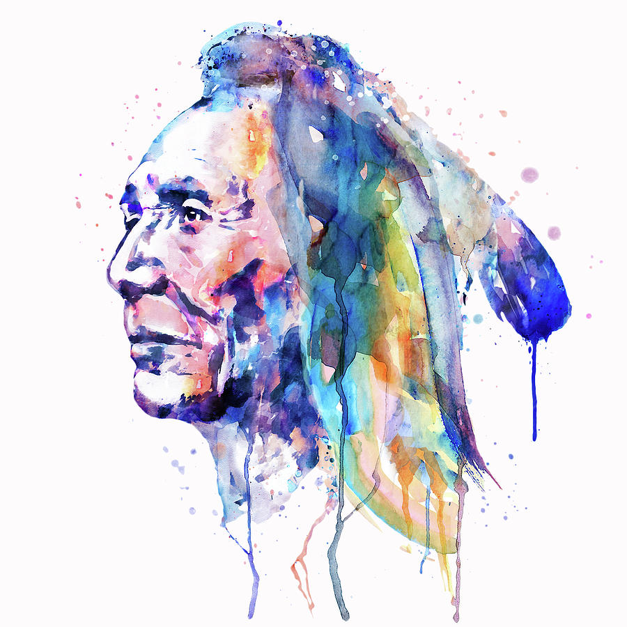 Sioux Warrior Watercolor Painting by Marian Voicu