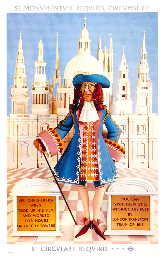 Sir Christopher Wren - St Pauls Cathedral - London Underground, London Metro - Retro travel Poster Mixed Media by Studio Grafiikka