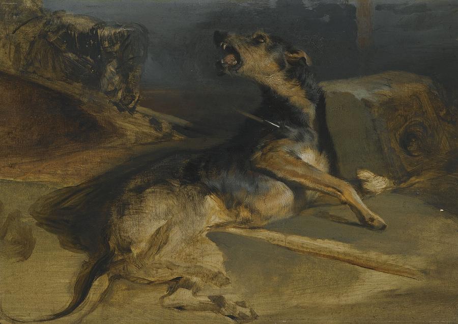 Sir Edwin Henry Landseer, R.A. STUDY OF A WOUNDED HOUND, FROM WALTER SCOTTS THE TALISMAN Painting by Celestial Images