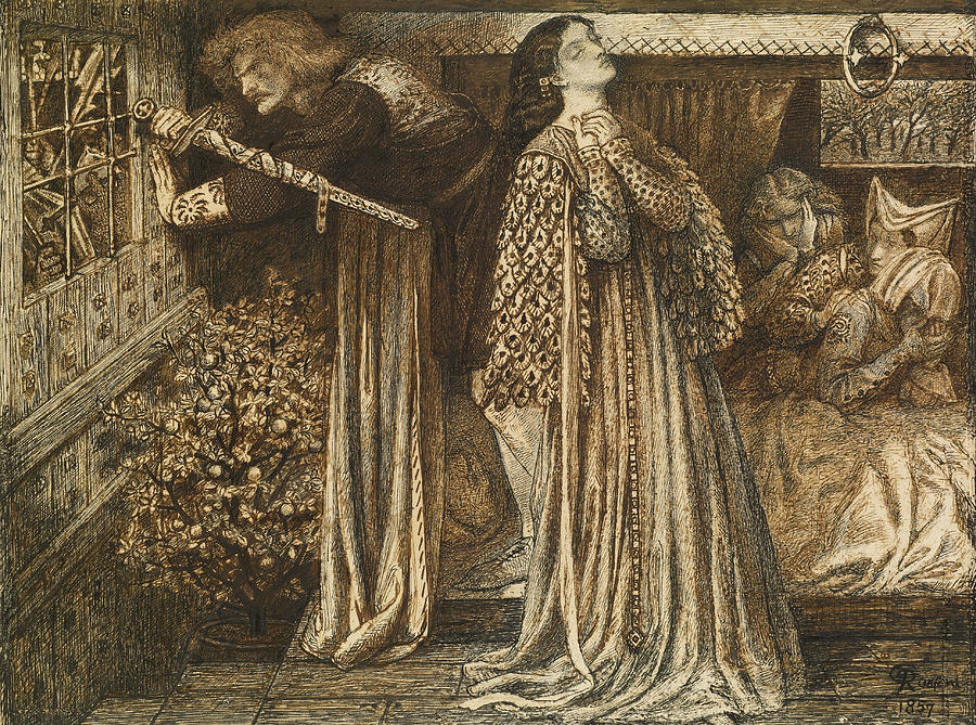 Sir Launcelot in the Queens Chamber Drawing by Dante Gabriel Rossetti