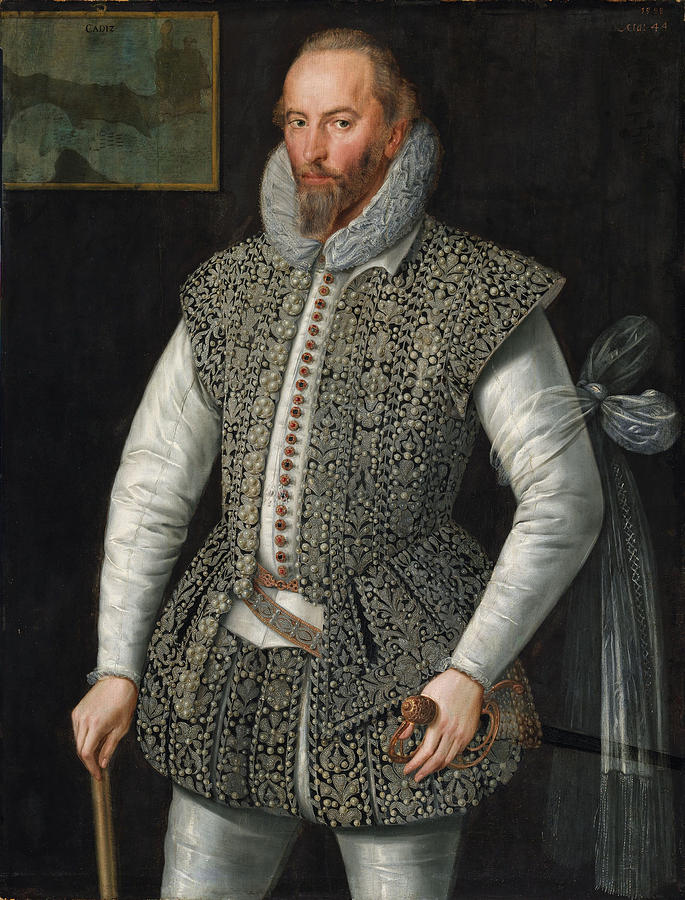 Sir Walter Raleigh Painting by Attributed to William Segar