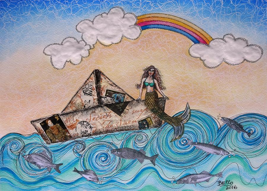 Siren on a paper boat Mixed Media by Graciela Bello