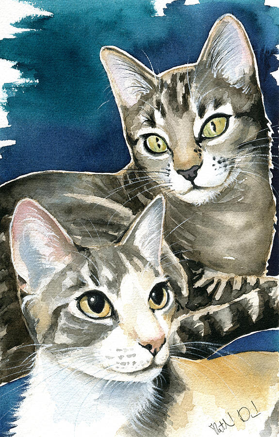 Sissy and Lily - Cat Painting Painting by Dora Hathazi Mendes