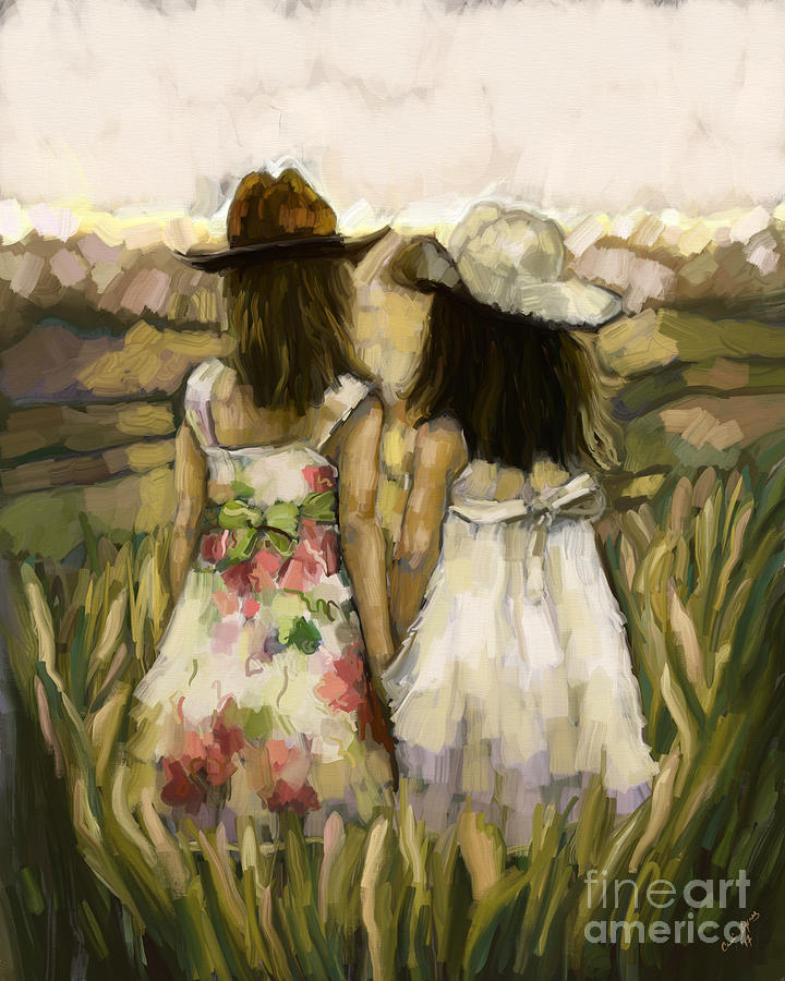 Sisters Painting by Carrie Joy Byrnes