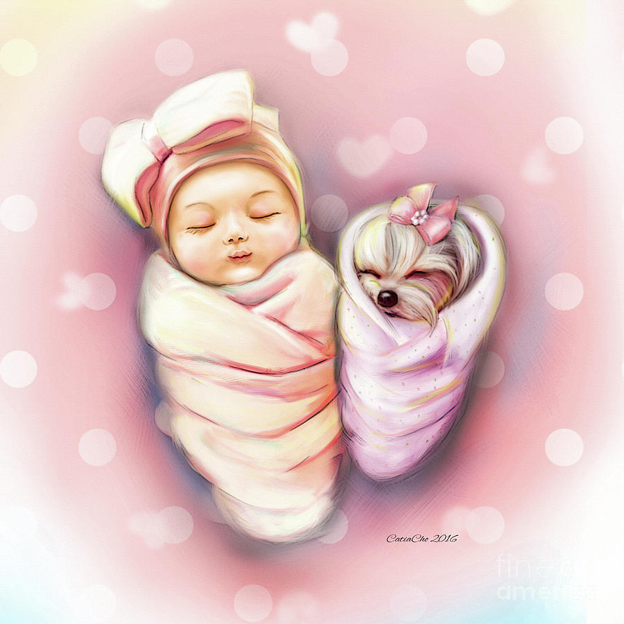 Sisters nap time Painting by Catia Lee