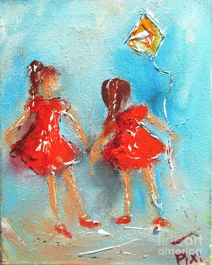Sisters Playing With Life Paintings Ireland  Painting by Mary Cahalan Lee - aka PIXI
