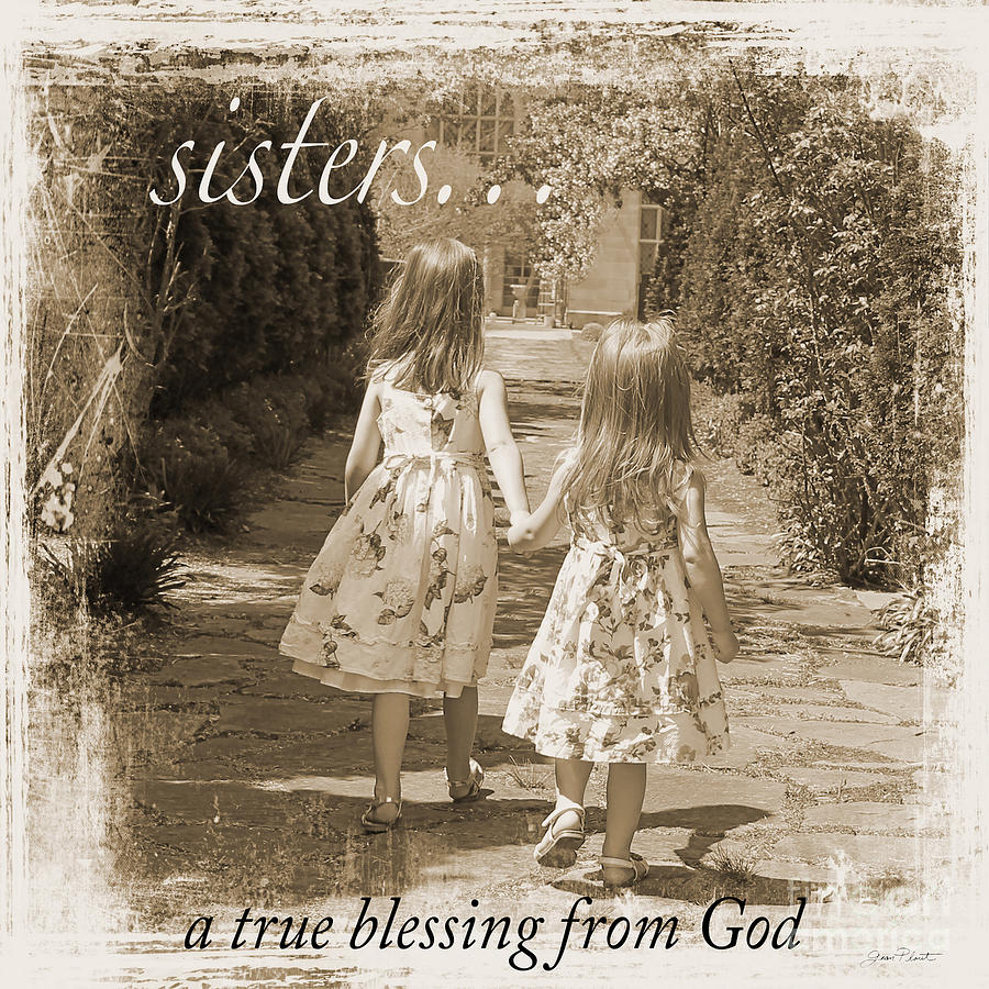 Sisters-Sepia Painting by Jean Plout