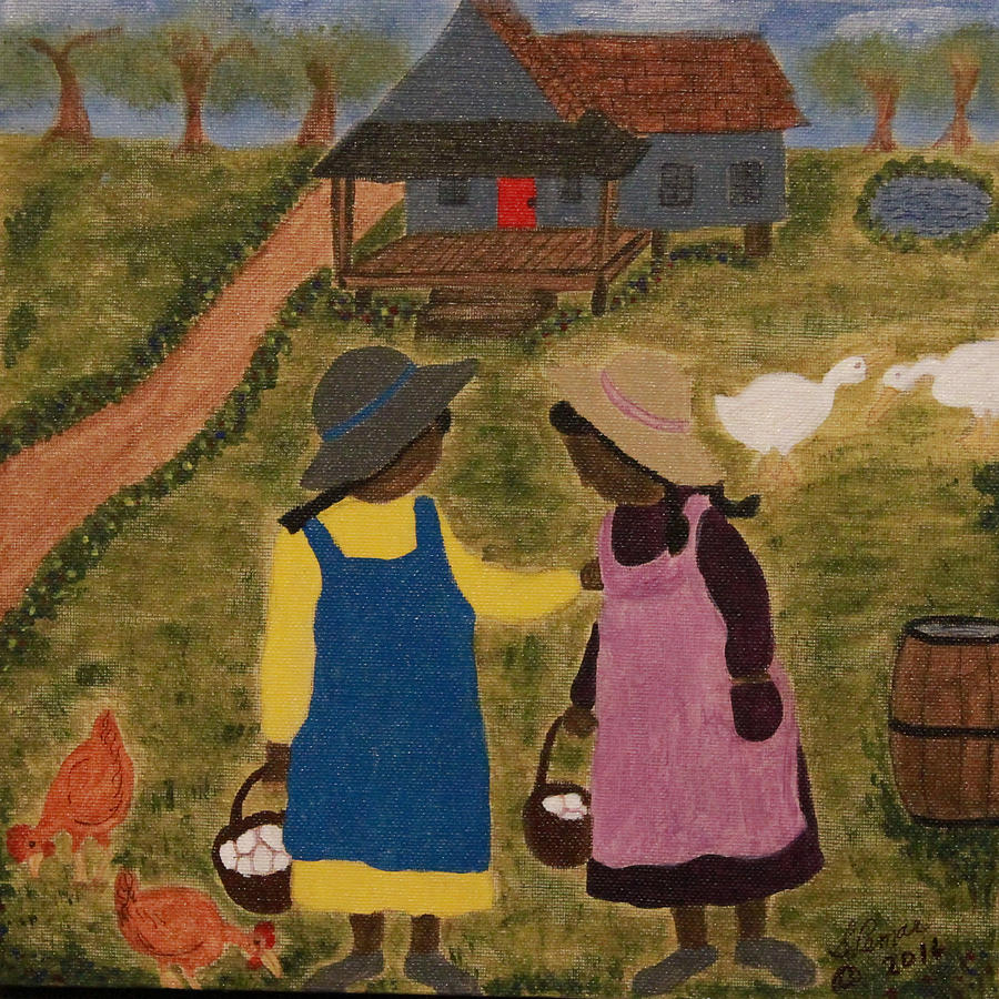 Two Girls Painting - Sisters Time by Suzon Lemar