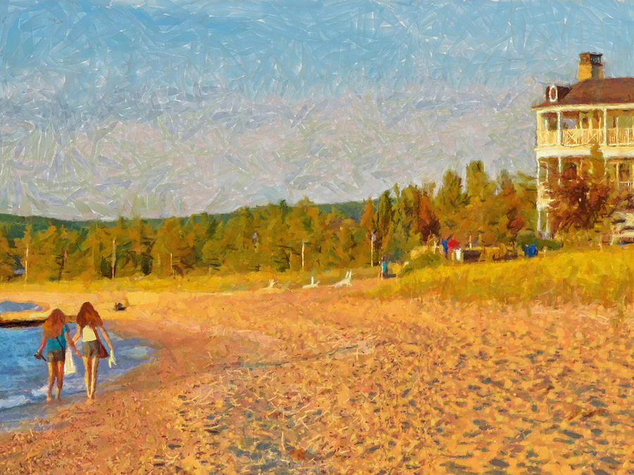 Lake Michigan Digital Art - Sisters Walking Home On The Beach by Digital Photographic Arts