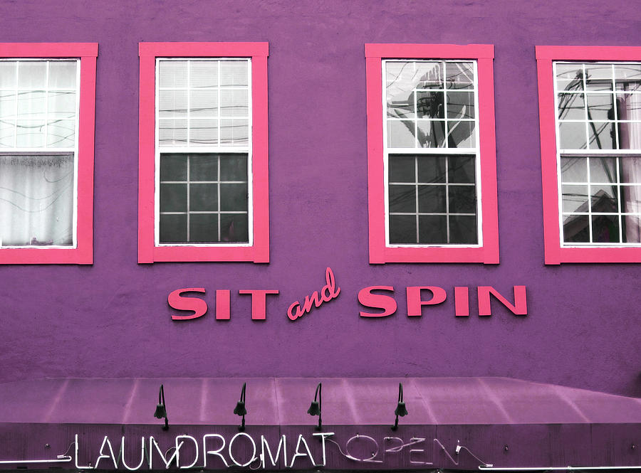 San Francisco Mixed Media - Sit And Spin Laundromat Purple- by Linda Woods by Linda Woods