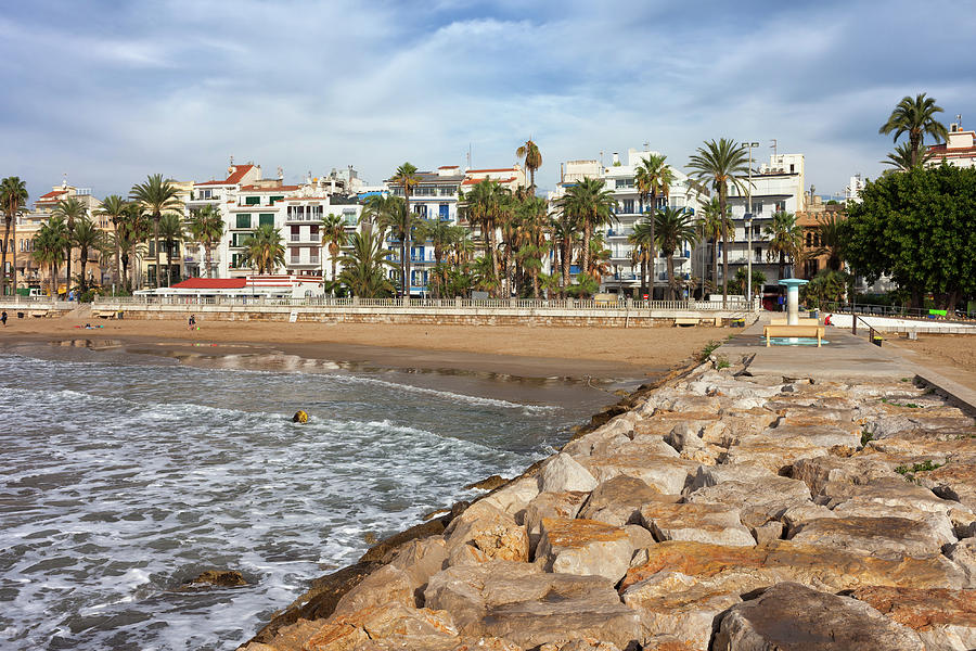Sitges Town Skyline and Sea Pier in Spain Photograph by Artur Bogacki