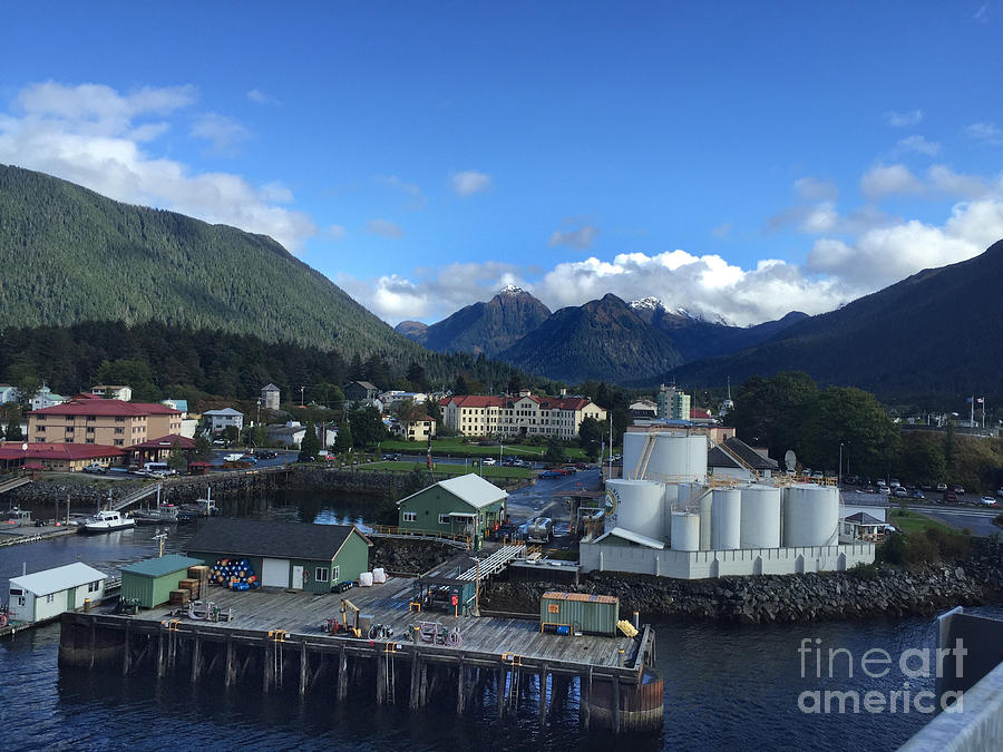 Sitka Photograph - Sitka from the waterfront showing the Three Sisters in the back 2015 by Monterey County Historical Society