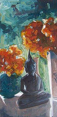 Buddha Painting - Sitting Buddha and Hydrangeas by Chelsie Brady