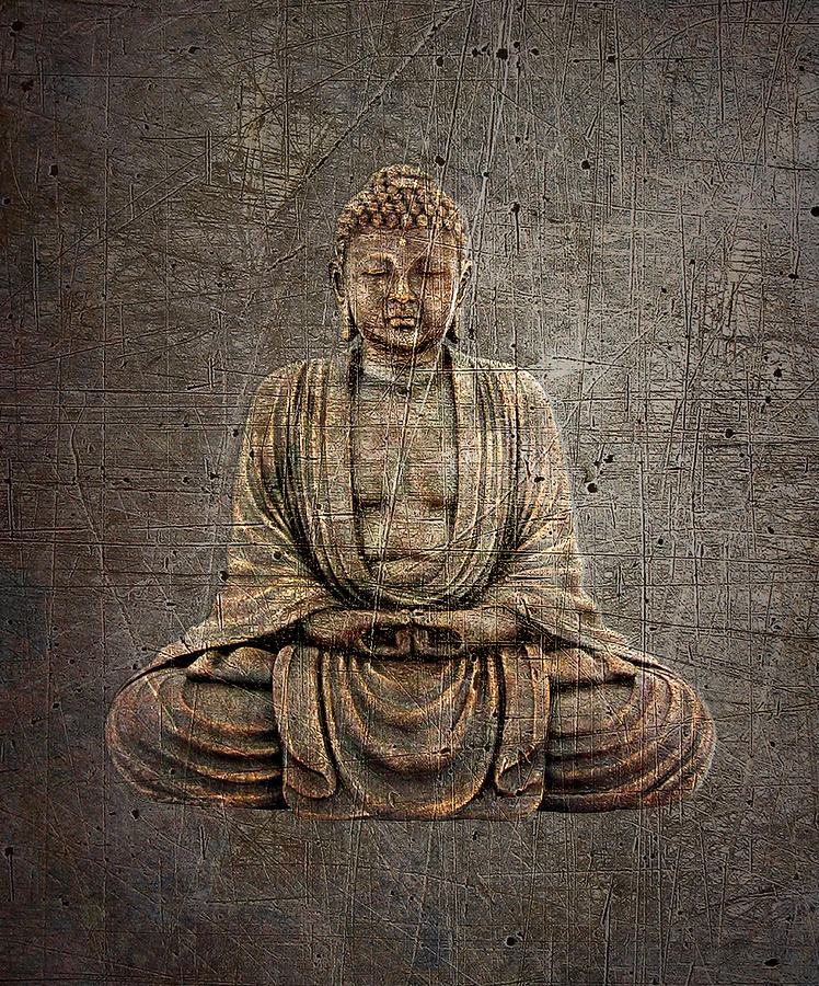 Sitting Buddha on Distressed Metal Background Digital Art by Fred Bertheas